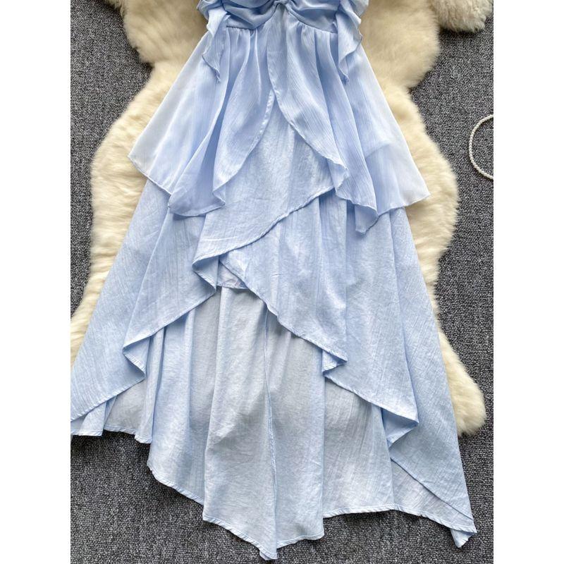 Pure Desire Style Sling Dress Women's Summer Wear New Design Sense Pleated Tube Top Halterneck Waist-Tight Asymmetrical Chiffon Dress