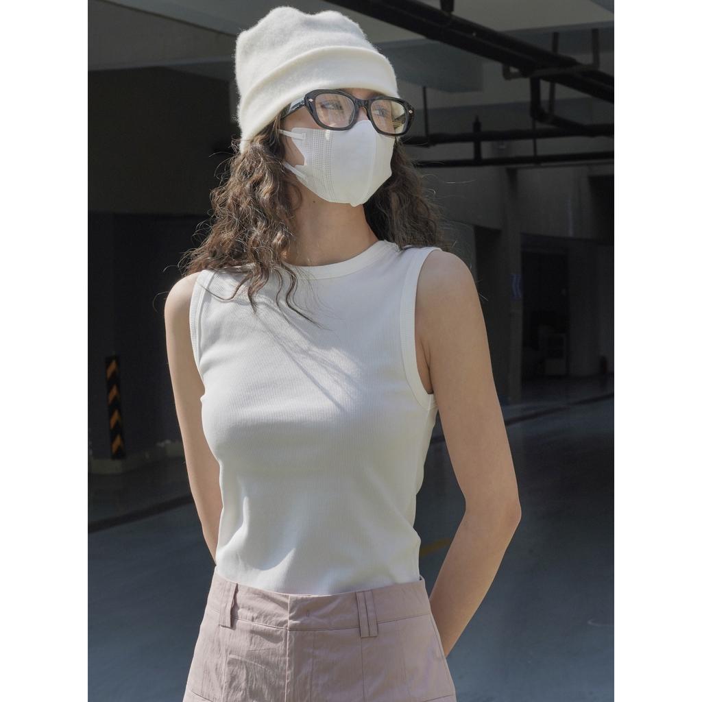 Johnature Simple Basic Racer-shaped Tank Tops Summer Shape Slim Fit Casual Solid Color Render Sleeveless Knitted Tops