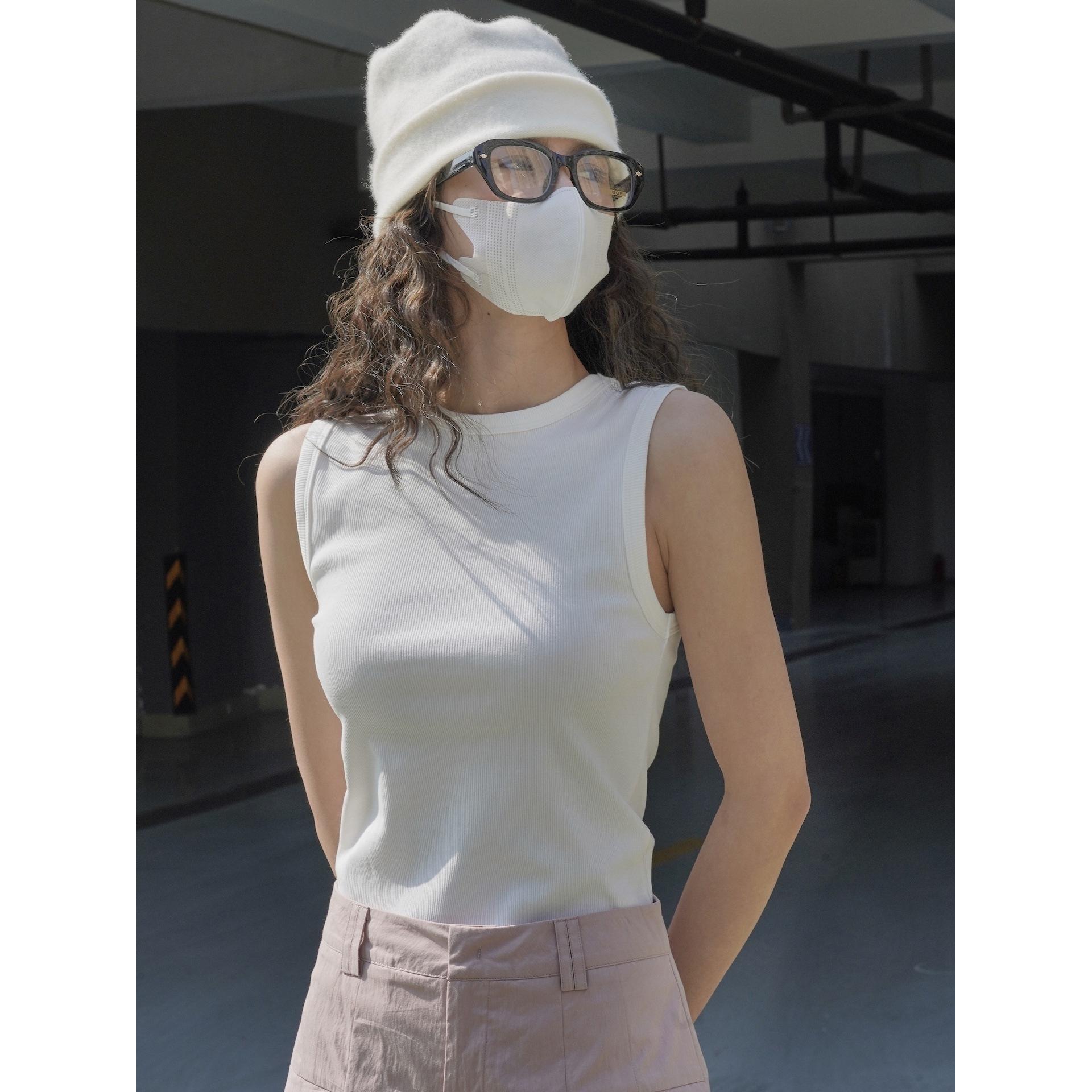 

Johnature Простые базовые топы на бретелях в форме гонщика Летняя форма Slim Fit Повседневные однотонные трикотажные топы без рукавов M белый