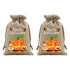 Handmade Style Party Bags 2Pcs Halloween Pumpkin Drawstring for Candy Treats, Retro Burlap Festival Totes Trick or Treat Bags, Portable Goodie