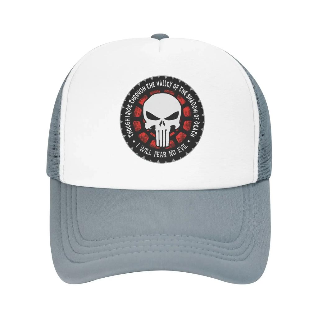 Through The Valley Of The Shadow Of Death Punisher Skeleton Travel Mesh Baseball Caps Men Beach Coquette Hat Hip Hop Trucker Cap