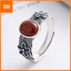 BF CLUB 925 Sterling Rings for Women Simple Geometric Handmade Irregular Retro Red Stone Ring Allergy For Birthday Gift