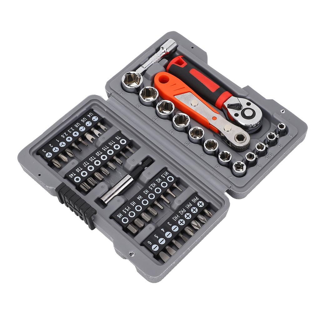 Ratschenschraubendreher-Set 48 in 1 Ratsche 14-Zoll Stecknuss Schlitz Kreuzschlitz Schraubendreher-Bit Haushalt