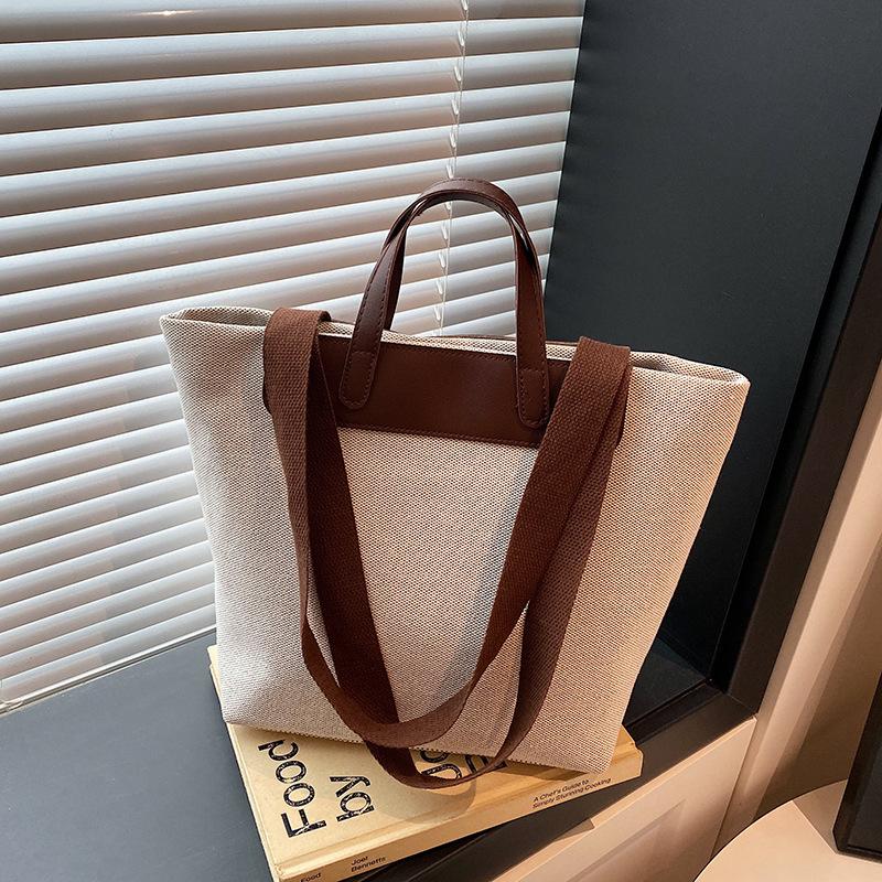 2025 Spring New Shoulder Canvas Bag Large Capacity Retro Literary Commuter Tote Bag Work Universal Handbag