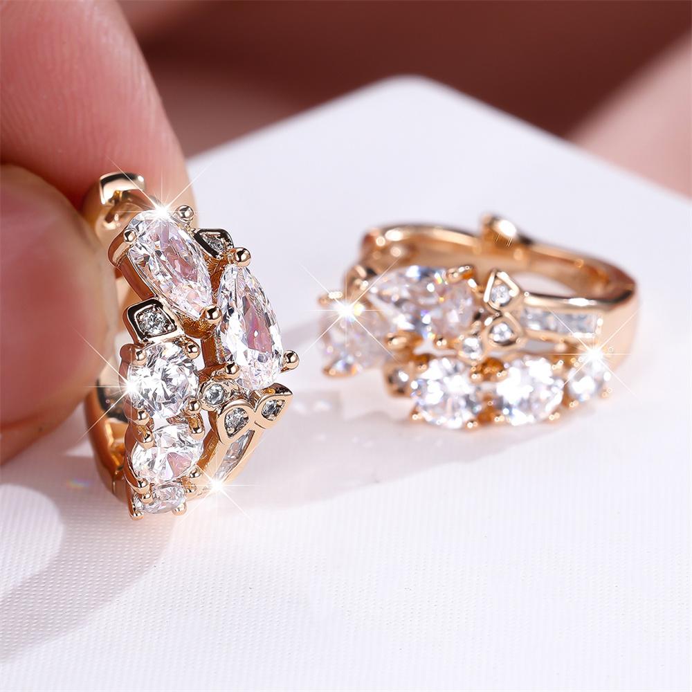 Water Drop Stone Luxury Crystal White Zircon Hoop Earrings For Women Charm Gold Color Ear Buckle Wedding Jewelry Versatile Gifts