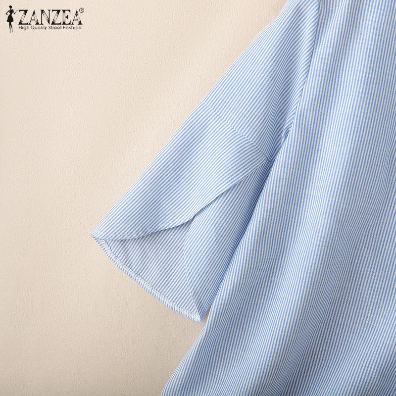 ZANZEA Women Casual V-Neck 3/4 Sleeve Loose Stripe Blouse