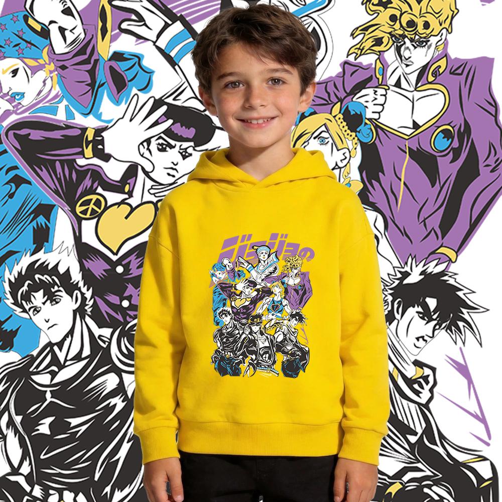 Jojo Characters Anime Print Fleece Pullover Hoodie Boys Girls Kids Warm Thick Sweatshirt for Autumn Winter