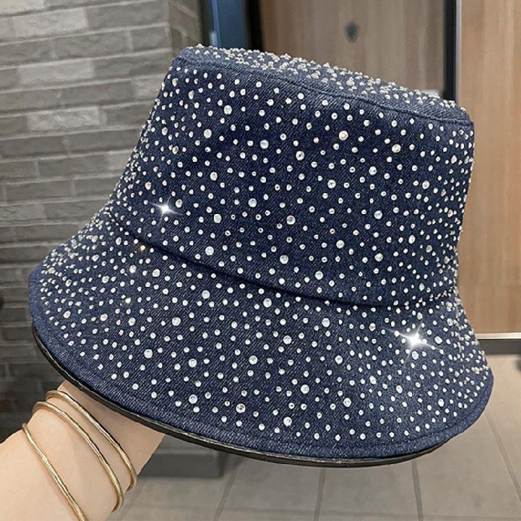 Summer Sun Hat Foldable Outdoor Hat With Rhinestones Decors Sun Protections Fisherman Hat For Women Travel Vacation Wear