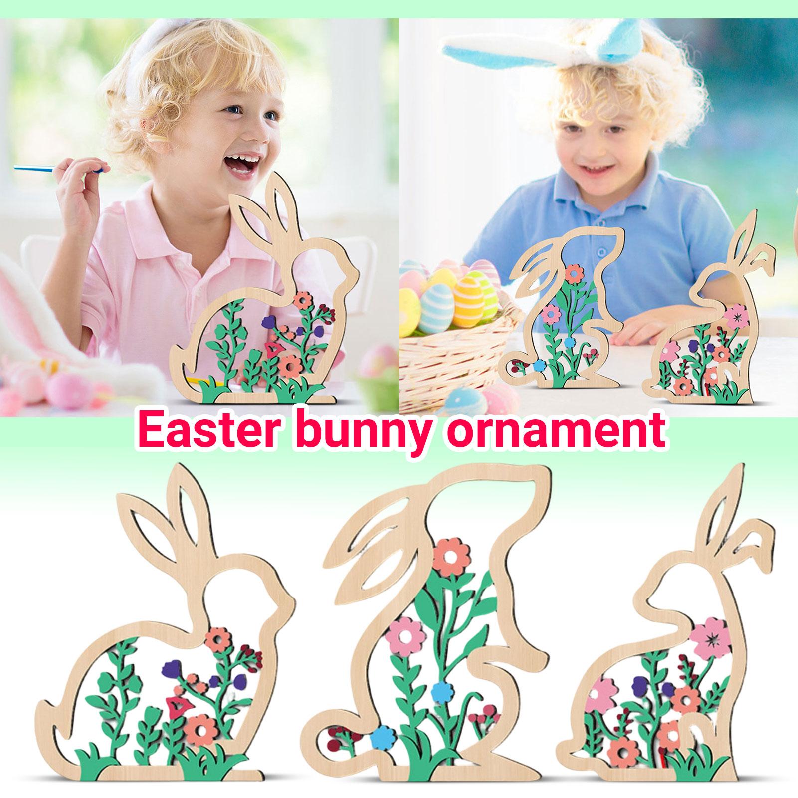 Фигурка Пасхального кролика, Декор для дома, Украшение для гостиной, Цветочная фигурка, Деревянная поделка. One Size
