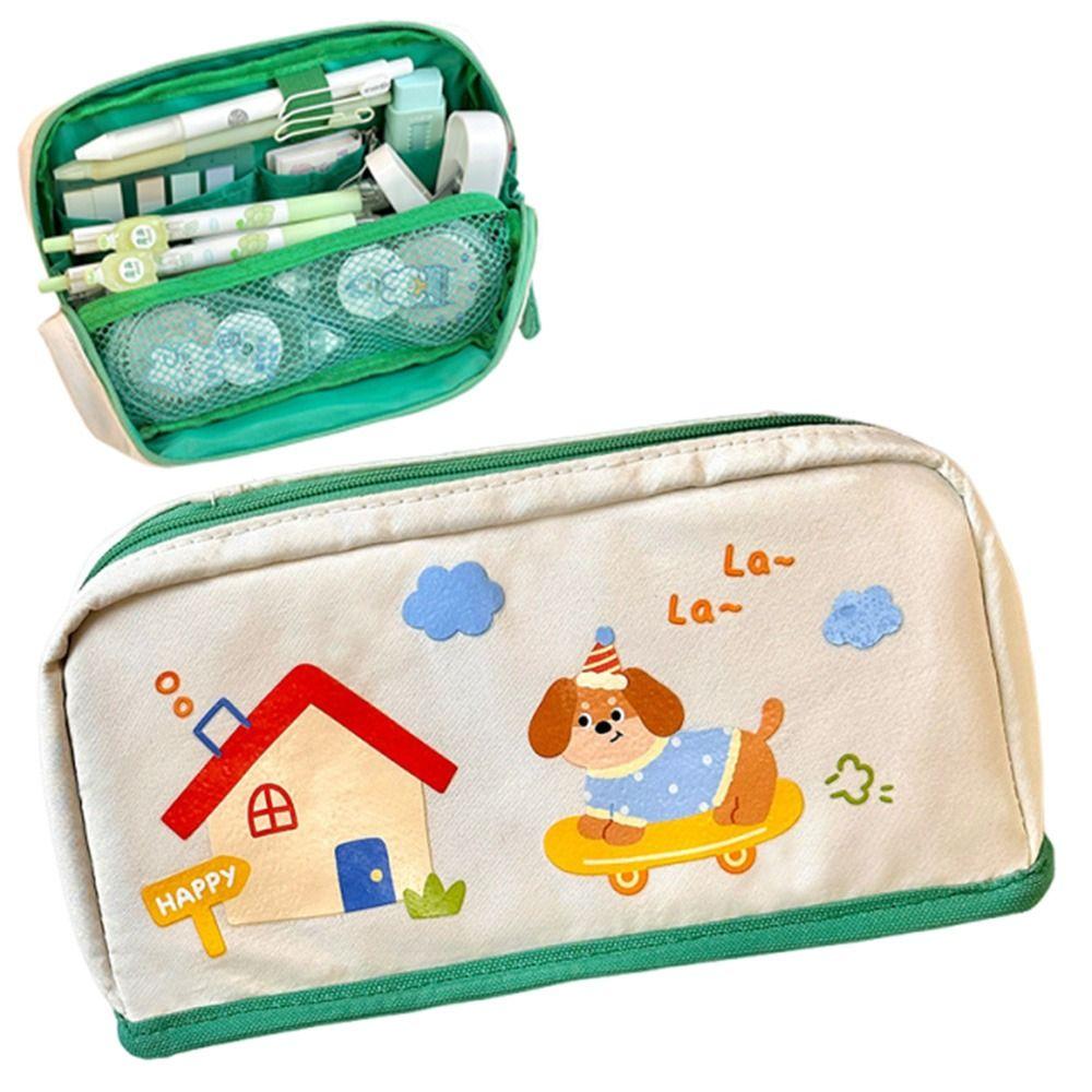 INS Pencil Storage Bag Can Stand Zipper Stationery Case Multi-layer Stationery Bag  Back To School
