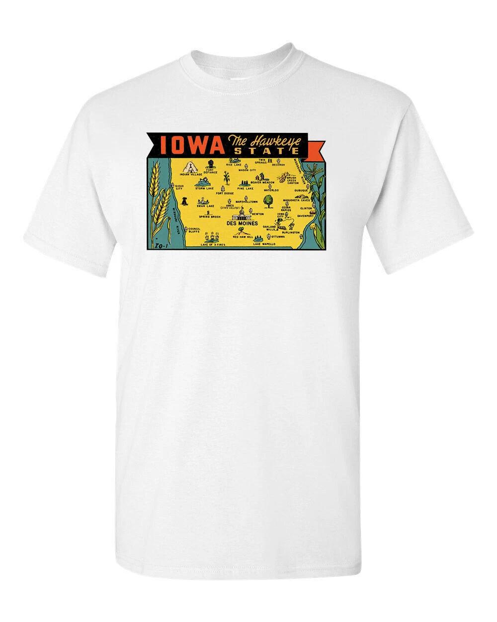 T Shirt Vtg Travel Art Cotton Tourist Retro Vacation Iowa Hawkeye State White M