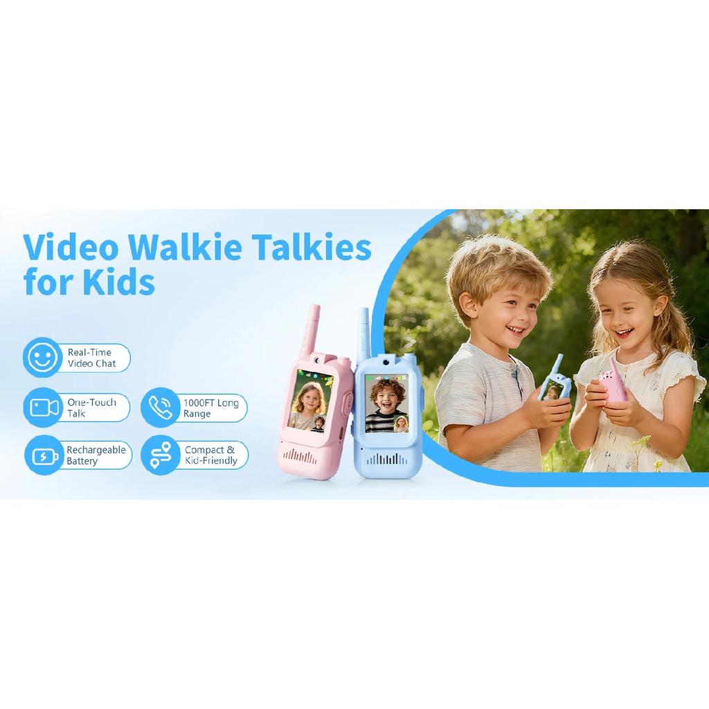 Video Walkie Talkies for Kids 2 Pack Rechargeable Intercom Walkie-talkie Cute 2 Inch Screen One-Click Call For Kids Gifts