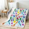 Kids Cartoon Pencil Sherpa Blanket Colorful Nursery Fleece Throw Blanket Cute Crayon Plush Blanket for Kids Boys Girls Funny Art