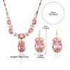 European & American Style Zircon Pink Flower Necklace & Earrings Set