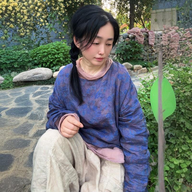 Johnature Women Vintage Print Floral T-Shirts O-Neck Long Sleeve Autumn High Quality Female Loose T-Shirts