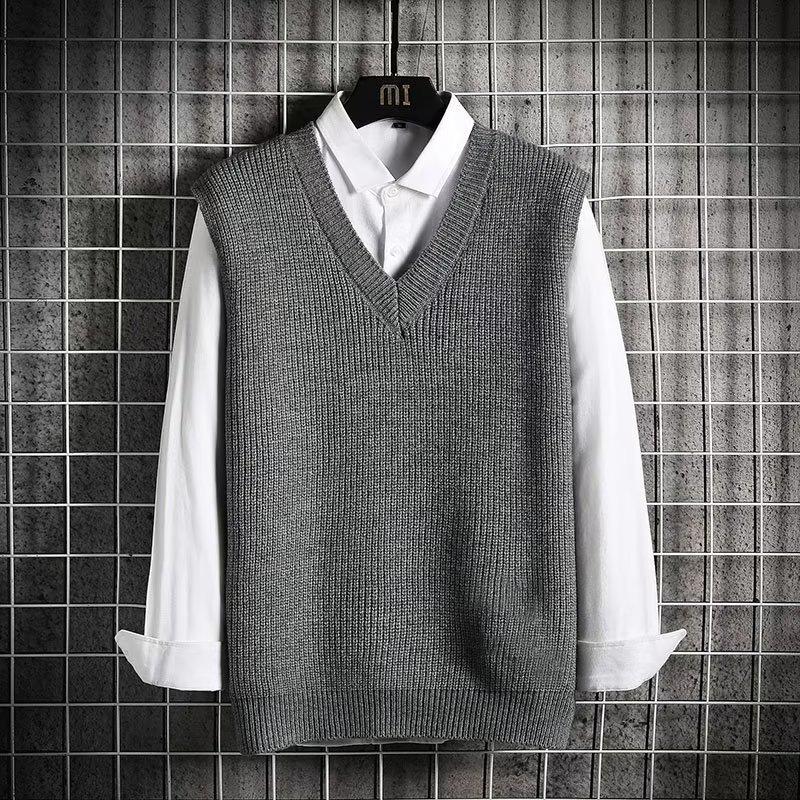 Hong Kong Style Loose Knit Vest for Men - Autumn/Winter Korean Sleeveless Jacket