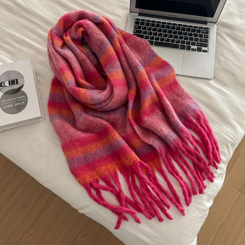 High-End Plaid Shawl for Women - 2025 Autumn/Winter Korean Style Thickened Imitation Cashmere Scarf