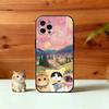 Pink Oil Painting Style Cat Phone Case For iPhone 17, 16,15,14,13,12,11 Plus,Pro Max, Others Soft Black Cover