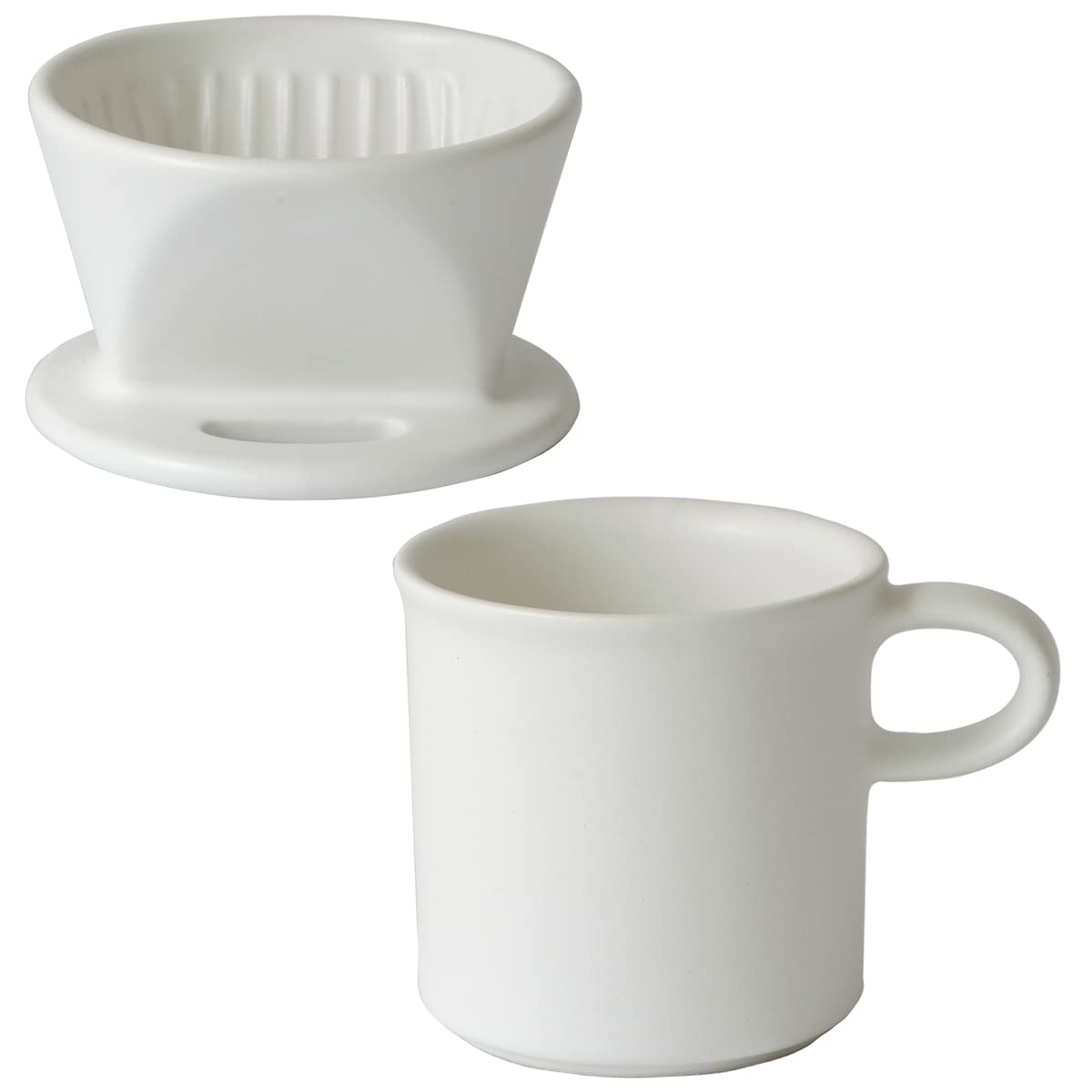 

Kamoshika Douguten Ceramic Coffee Dripper and Mug Set for One Person, Banko Ware, Made in Japan (White)
