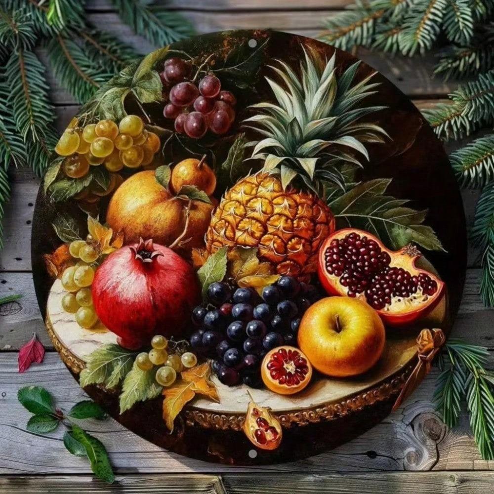 1PC Vintage Fruit Tin Sign Pineapple Grape Pomegranate Art Retro Metal Poster Home Bar Wall Decor Christmas Gift