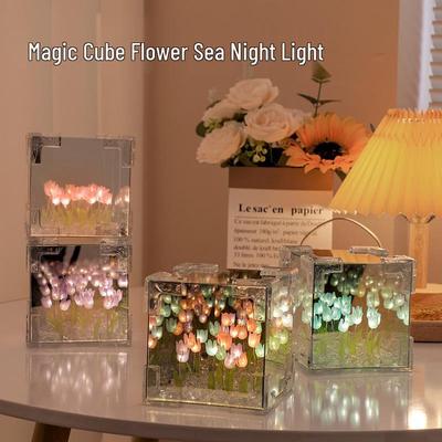 Lampe de Nuit Tulipe Cube Magique DIY Fait Main - Ornement Décoratif pour la Maison & Cadeau de Festival