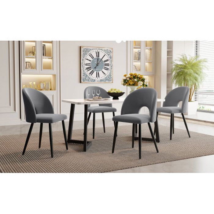 Table de salle à manger - MUVOE - Ensemble 5 pièces - Velours gris - Pieds réglables - Design contemporain