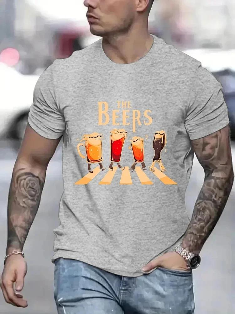 The Beers Printing Men T Shirts Breathable Brand Tops Street Fashion T-shirt Mens Casual Summer Loose Oversizeed Tees
