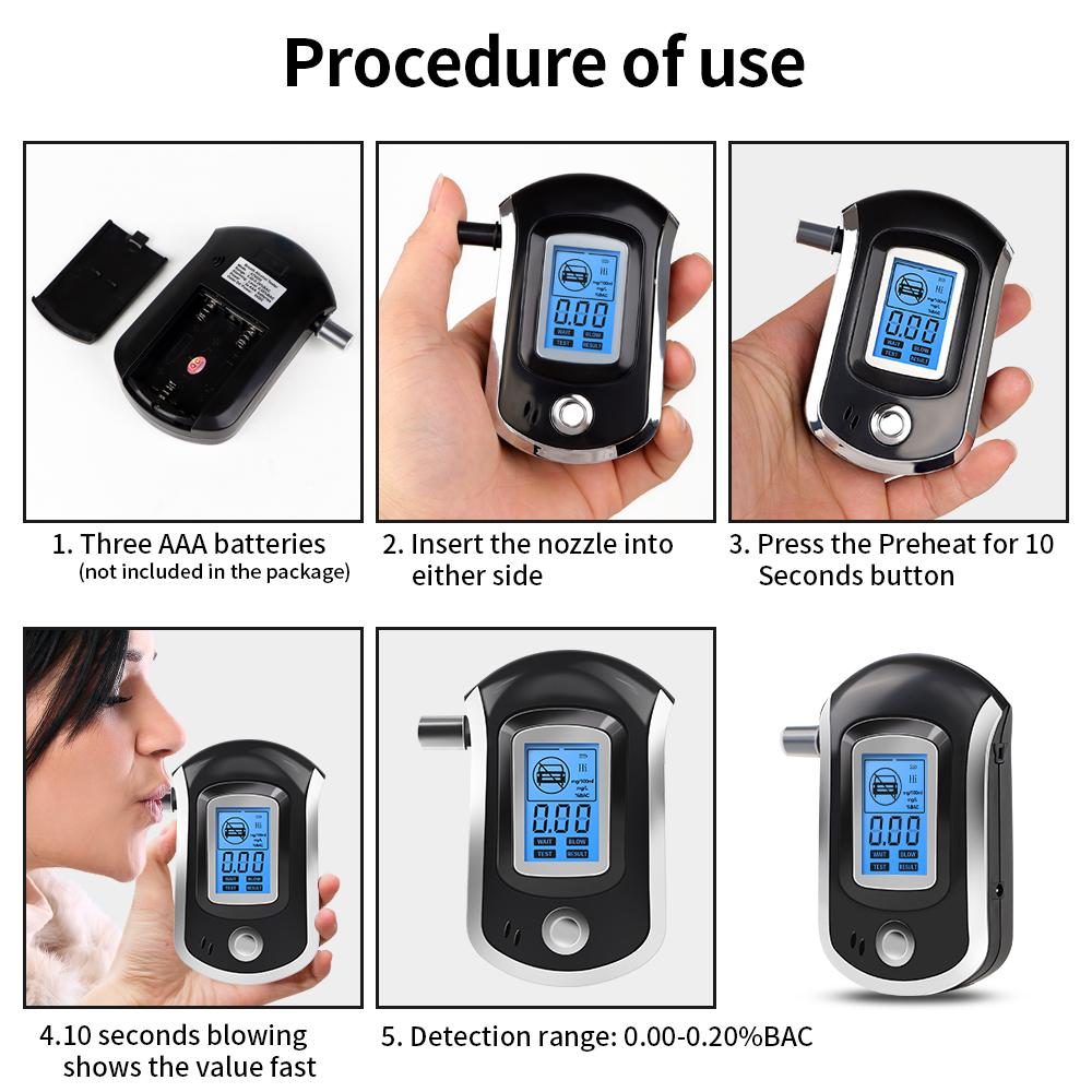 Digital Alcohol Tester AT6000 Police Alcotest Alcoholmeter LCD Screen Safety Alcohol Breath Tester Breathalyzer No Battery