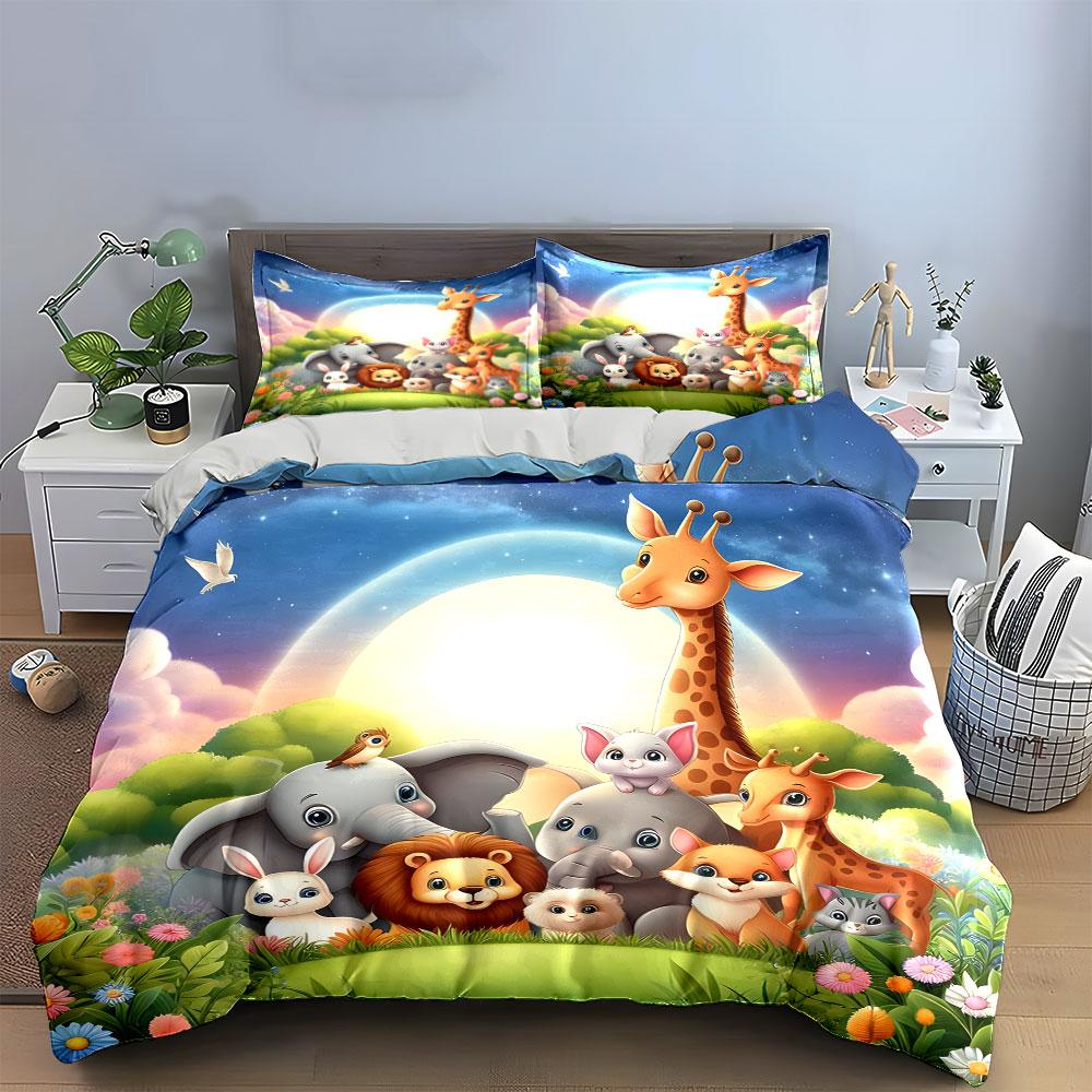 Cartoon Animal Decor Set Kids Multiple Sizes Kid'S And Adults' Bedroom Exquisite 3Pc Bedding Set, Gift