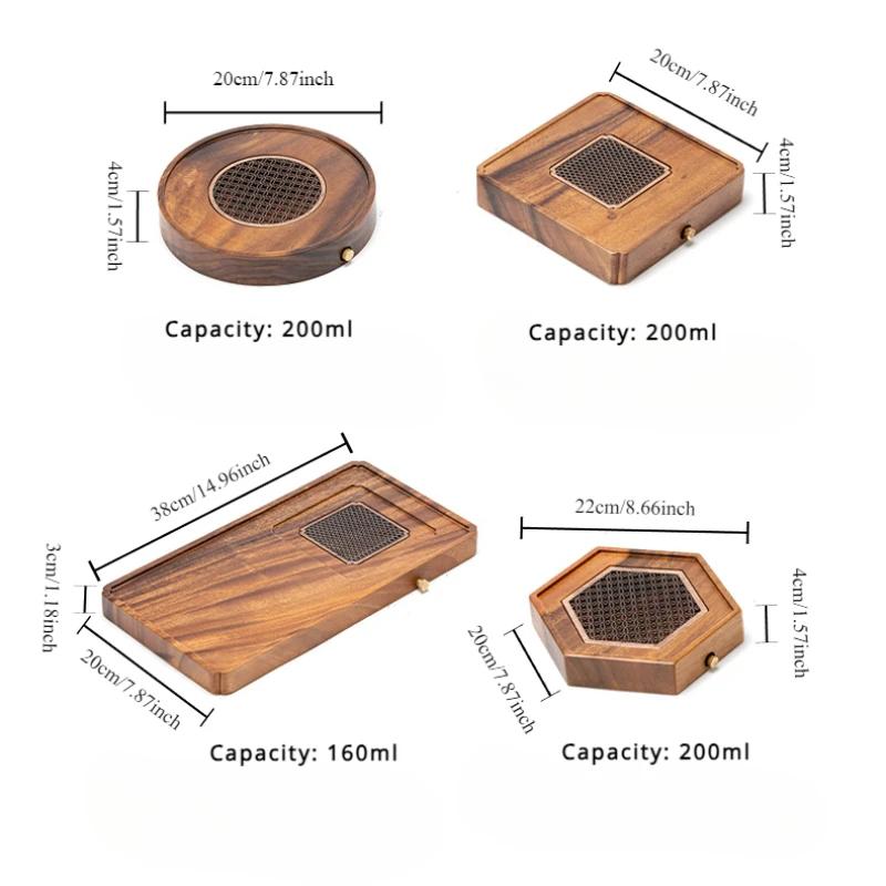 Solid Wood Tea Tray Walnut Whole Solid Wood Pot Bearer Rectangular Dry Bubble Tray Drainage Bubble Tea Tray