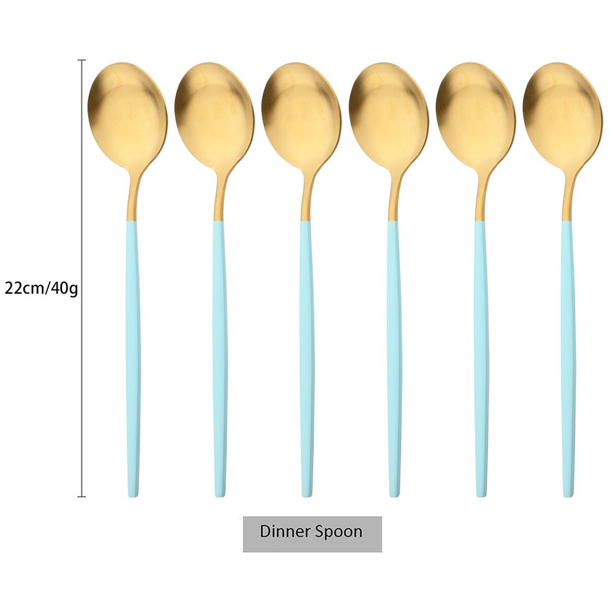 

6Pcs/Set Набір обідніх ложок із чорного золота Матовий столовий посуд із нержавіючої сталі Вестерн Столові прилади Десертна ложка Посуд для вечірки Кухонний набір столового срібла золотий/світло-зелений колір