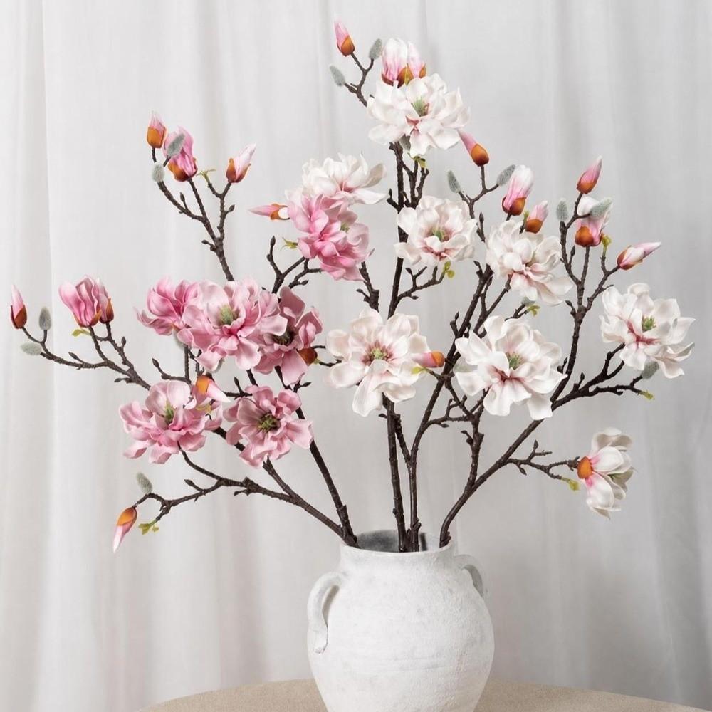 Real Touch Artificial Magnolia Flowers Branch Pink Plastic Fake Flower  Indoor Decoration