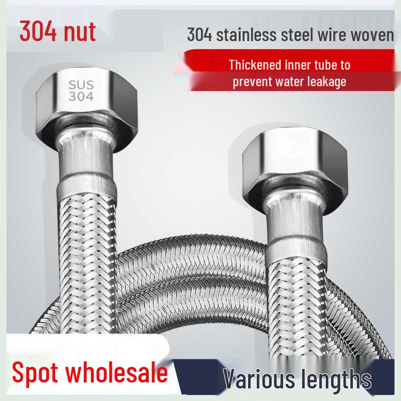 

304 Stainless Steel Braided High-Pressure Faucet Hose for Hot/Cold Water Inlet and Toilet/Heater Connection 10cm SS Braided [Steel Cap]
