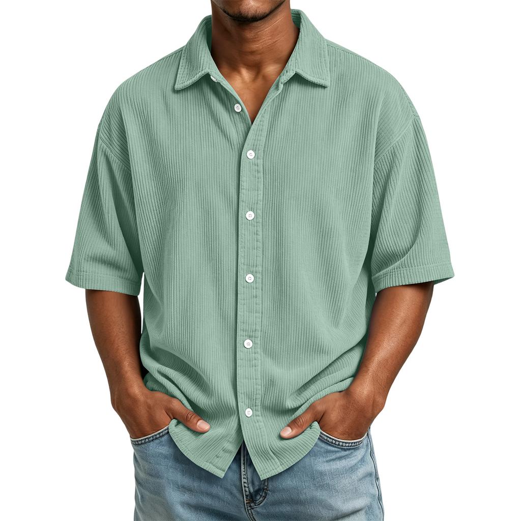 Herren Cord Kurzarm Freizeithemd mit Kragen für Frühling Sommer Outdoor
