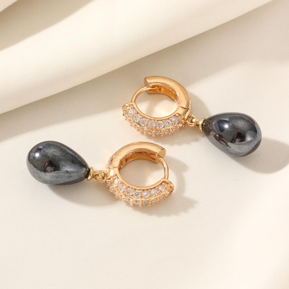 1 Pair Luxurious Water Drop Shape Imitation Pearls Dangle Earrings for Women Cubic Zirconia Jewelry Daily Wedding Party Accessories