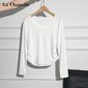 La Chapelle Women's Pleated Waist Long Sleeve T-shirt