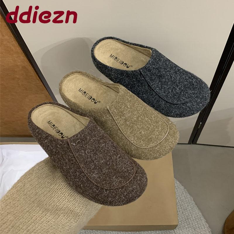 Fashion Winter Warm Ladies Flats Slippers Fur Shoes Casual Outdoor Indoor Fashion Furry Women Slippers Mules Female Slides Shoes