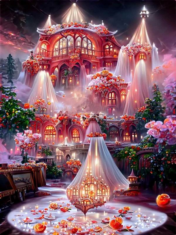 Diamond Painting Romantic Pink Landscape House Diy Full Square Round Drill Rhinestone Embroidery Fantasy Castle Mosaic Cross Stitch Kits Wall Decor