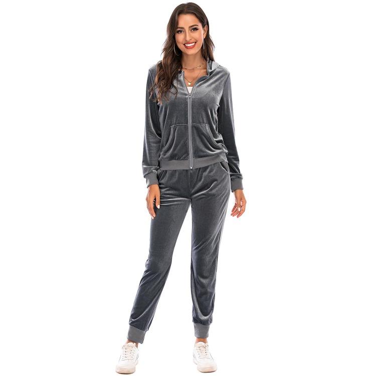 Velvet Velour Tracksuit Set Women Soft Stretch Lounge Zip Up Hoody and Jogger Pants Relaxed Sports Outfit