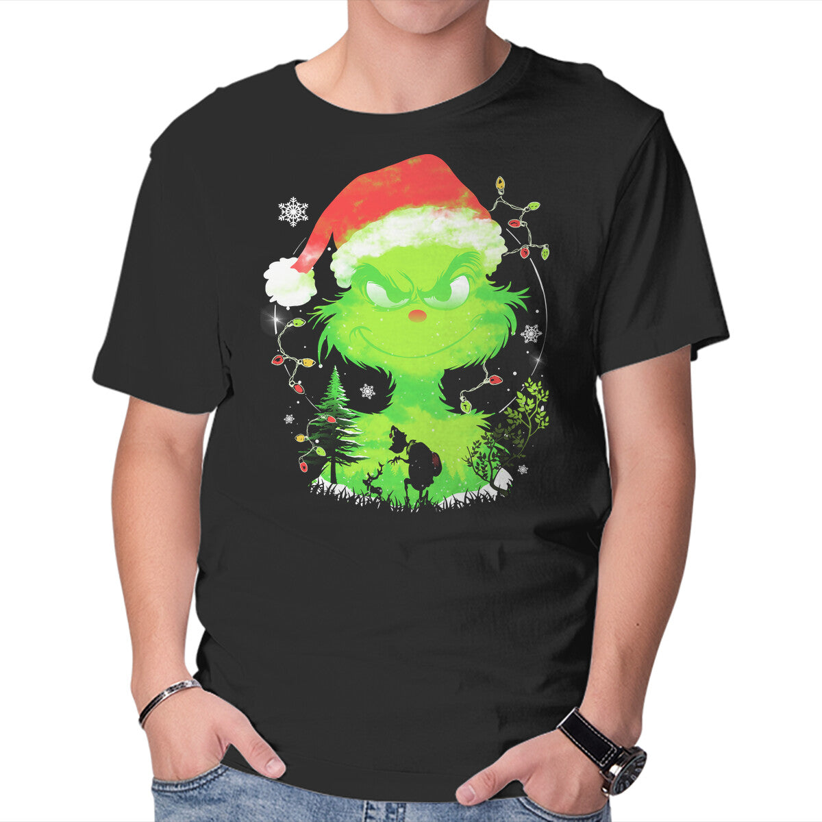 Unisex Crew Neck T-Shirt Grinch In The Gloom Graphic Short Sleeve Casual Tee XS