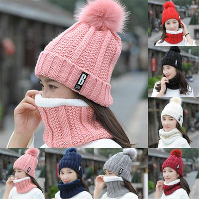2 szt. Damska czapka beanie Pom Bobble Szalik Zestaw maski z dzianiny Zimowa ciepła czapka narciarska