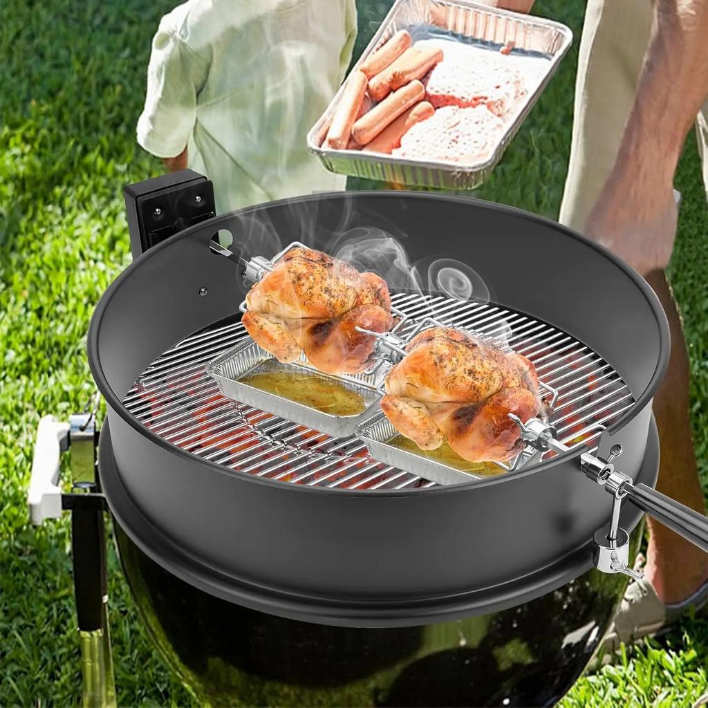 304 Rostfritt Stål Rotisseriegaffel Dubbelsidig 4-tands BBQ Grillgaffel 5/16 Fyrkantig Spettstång Utomhus Camping Rostningsverktyg