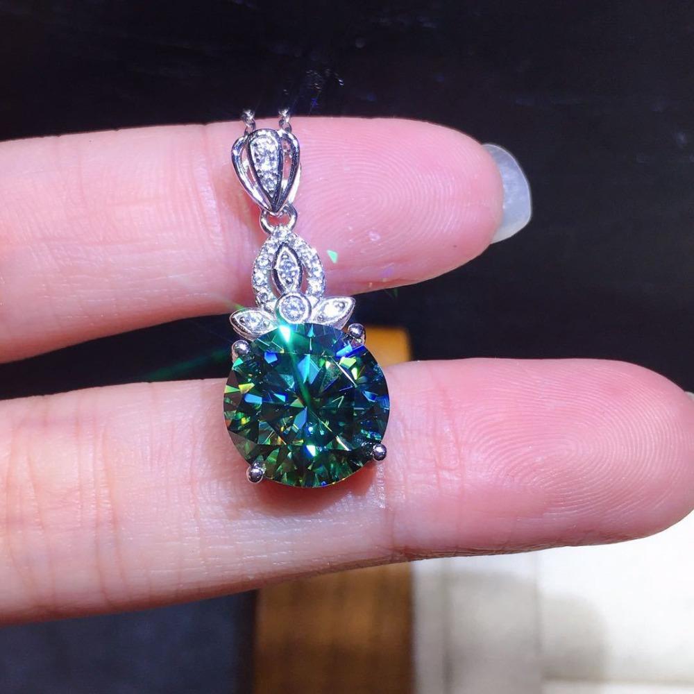 3Ct Moissanite Pendant Necklace Imitation Maldives Blue Green High Carbon Diamond Jewelry