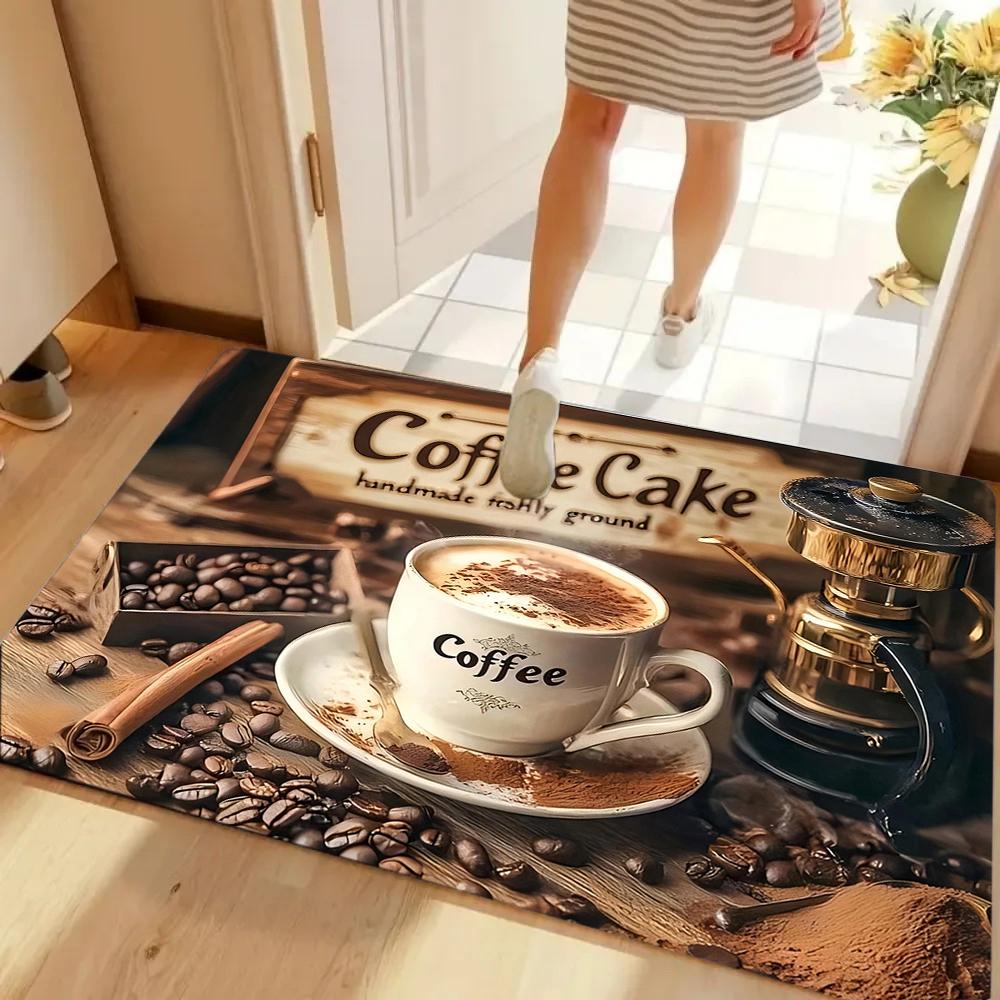 Coffee Print Welcome Carpet Coffee Shop Decoration Doormat Bedroom Kitchen Living Room Porch Entrance Non Slip Rug