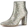 Allegra K Sparkly Ankle Boots, Pointed Toe, Chunky Heel, Women's, Silver, Size 23.0cm