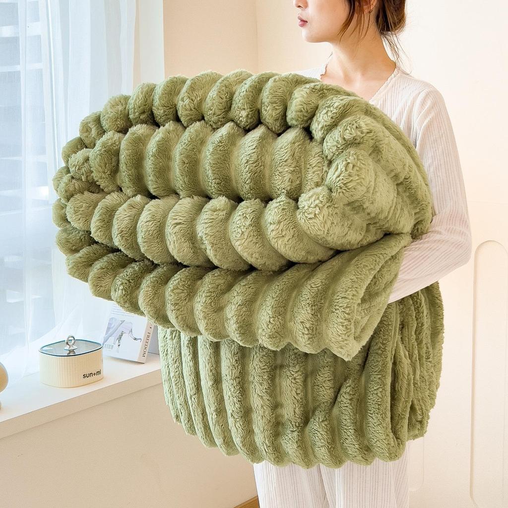 Solid Color Imitate Rabbit Plush Blanket Winter Thick Soft Warm Multifunctional Blanket High Weight Flannel Office Sofa Nap Blanket