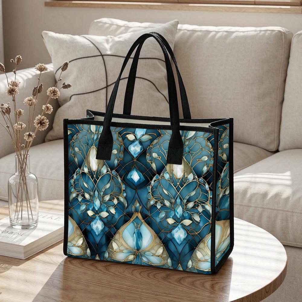 Elegant Stained Glass Pattern Tote Bag Stylish Casual Large Capacity Daily Commute Shoulder Handbag