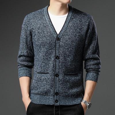 Men's Autumn/Winter Plus Velvet V-Neck Long Sleeve Cardigan Sweater