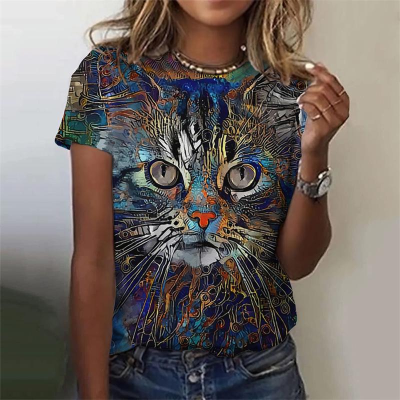 Funny Cat 3d Printed Women's T Shirts Summer Fashion Animal Print Short Sleeve Tees Girl Kawaii Y2k Top Clothes Female Clothing