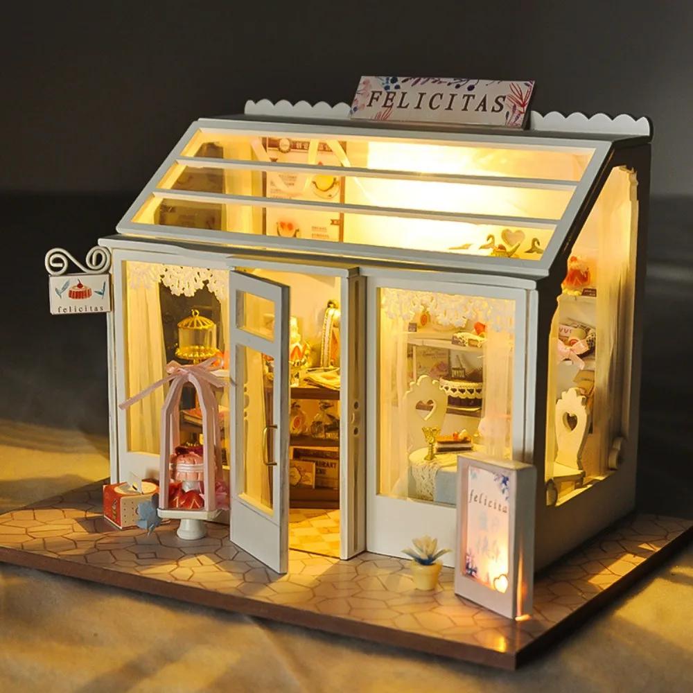 Multicolor Handmade Assembly Shop Models Japanese Sushi Wood Diy Dollhouse With Lights Cake Flower Shop Miniature House Gift